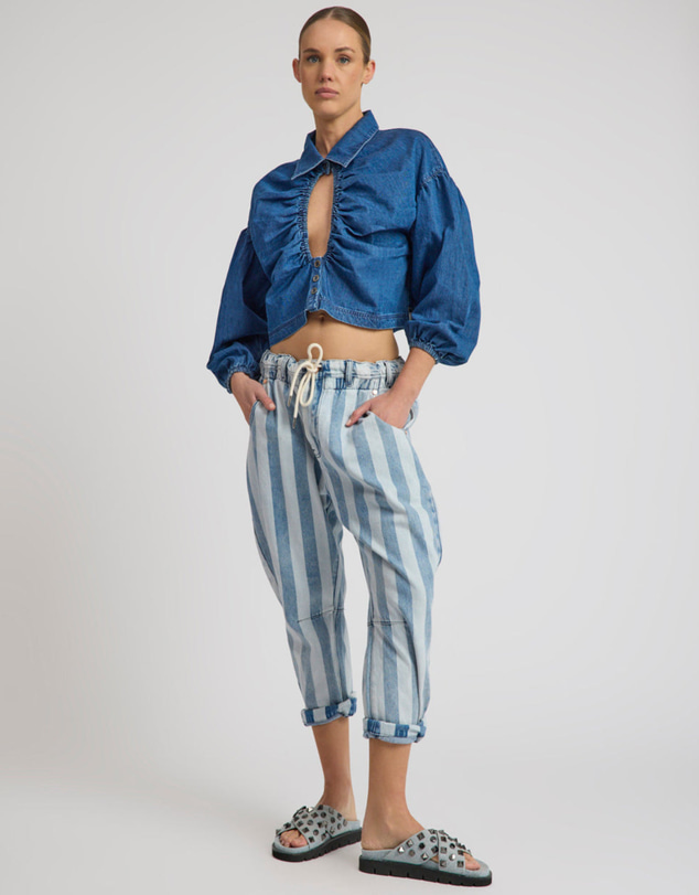 ONE TEASPOON - Outcasts Low Waist Drop Crotch Harem Denim Jeans - Beach Club Stripe