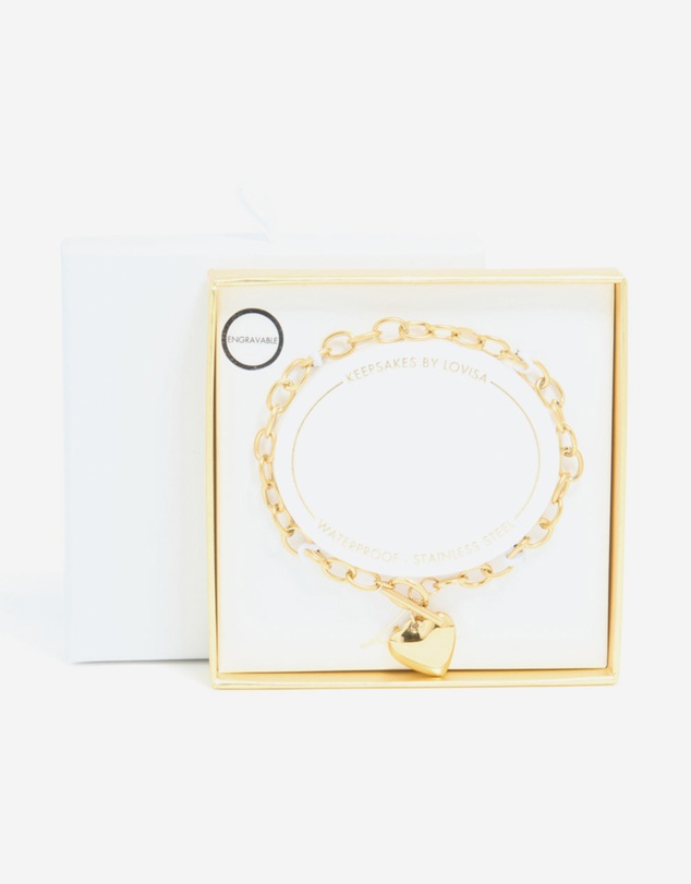 Lovisa - Waterproof Gold Plated Stainless Steel Chunky Heart Charm Bracelet