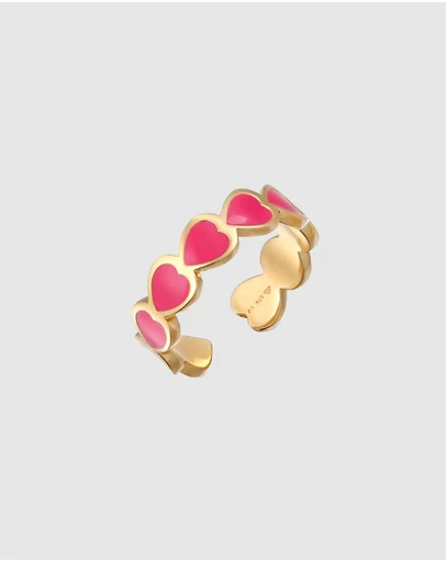 Elli Jewelry - Enamel Heart Open Ring in Gold-Plated 925 Silver