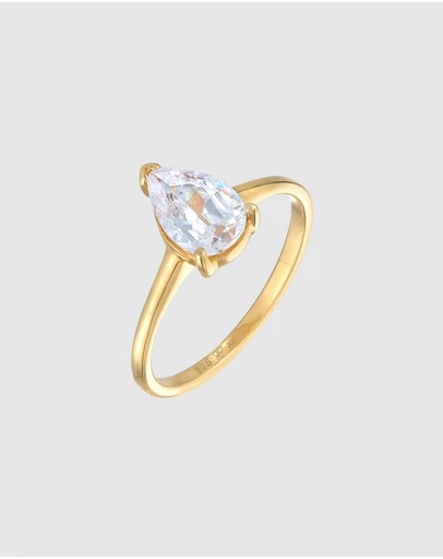 Elli Jewelry - Zirconia Teardrop Band Ring in Gold-Plated 925 Silver
