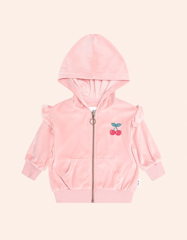 Huxbaby - Cherry Embroidered Velour Zip Hoodie - Babies-Teens