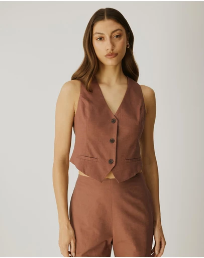 Atmos&Here - Yasmin Linen Blend Cross Back Vest