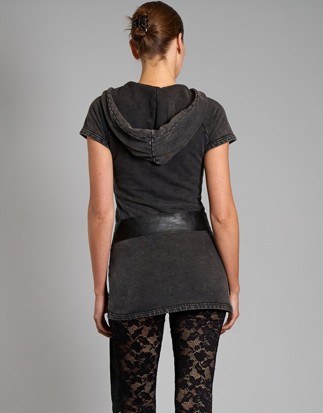 Love and Nostalgia - Taylor Hooded Cotton Fleece Dress- Black Acid Wash
