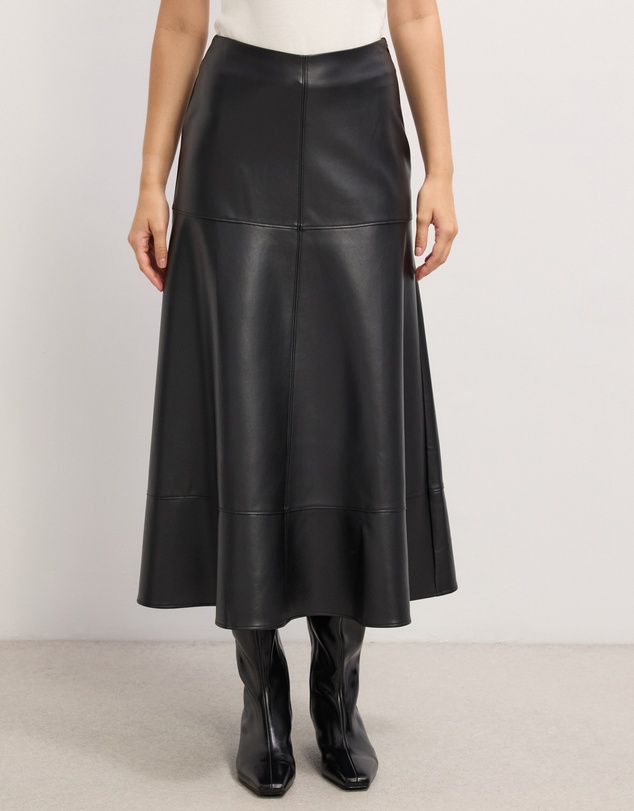 The Fated - Cam Leather Look Midi Skirt