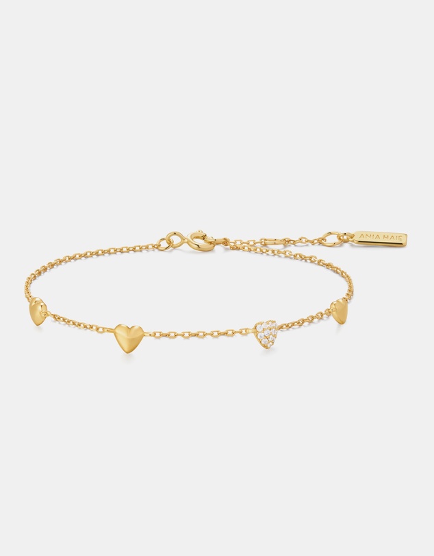 Ania Haie - Ania Haie Gold Pave Puffed Heart Station Bracelet