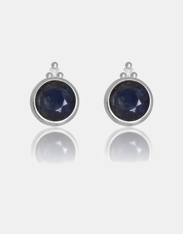 Georgini - Natural Sapphire And Two Natural Diamond September Silver Earrings