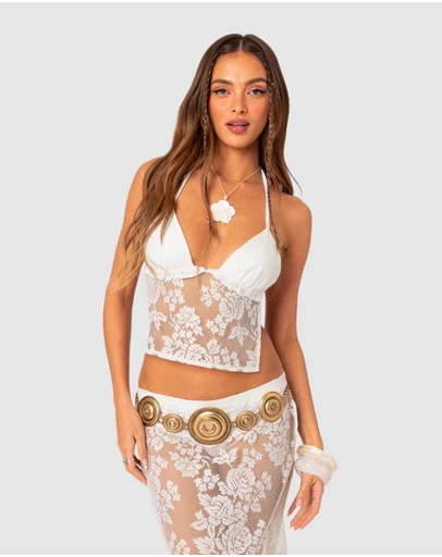 EDIKTED - Bess Open Back Sheer Lace Top