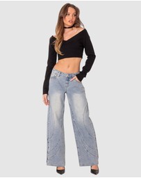 EDIKTED - Lainey V Neck Knit Crop Top