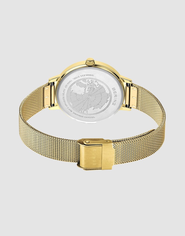 Bering - Bering Classic Ladies 34mm Round Gold Case Gold Mesh Strap Watch