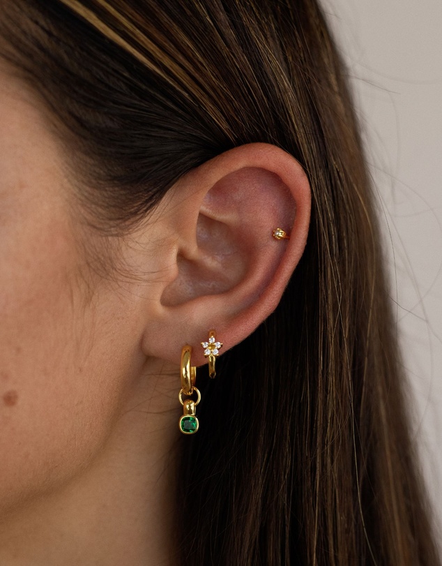 HOUSE OF SLANI - Green Emerald Charm Gold Hoops