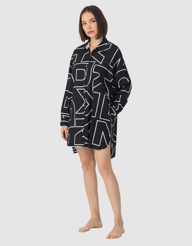 DKNY - Cotton & Viscose Long Sleeve Short Button-Up Nightgown