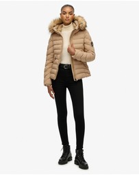 Superdry - Fuji Faux Fur Slim Fit Hood Padded Jacket