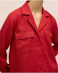 Trenery - Linen Pocket Detail Long Sleeve Shirt in Cherry Red