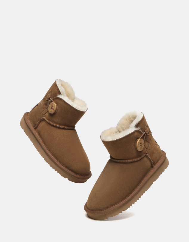 EVERAU - Australian Shepherd Ugg Nolan Kids Mini Button Cow Suede Upper UGG Boots