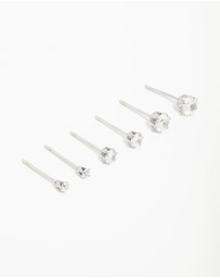 Lovisa - Surgical Steel Cubic Zirconia Stud Earrings 3-Pack