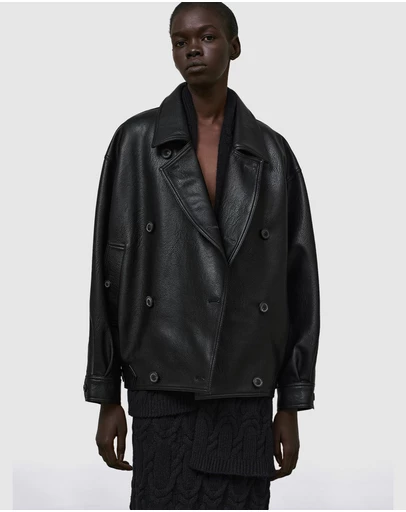 Source Unknown - Vitellino Double Breasted Faux Leather Jacket