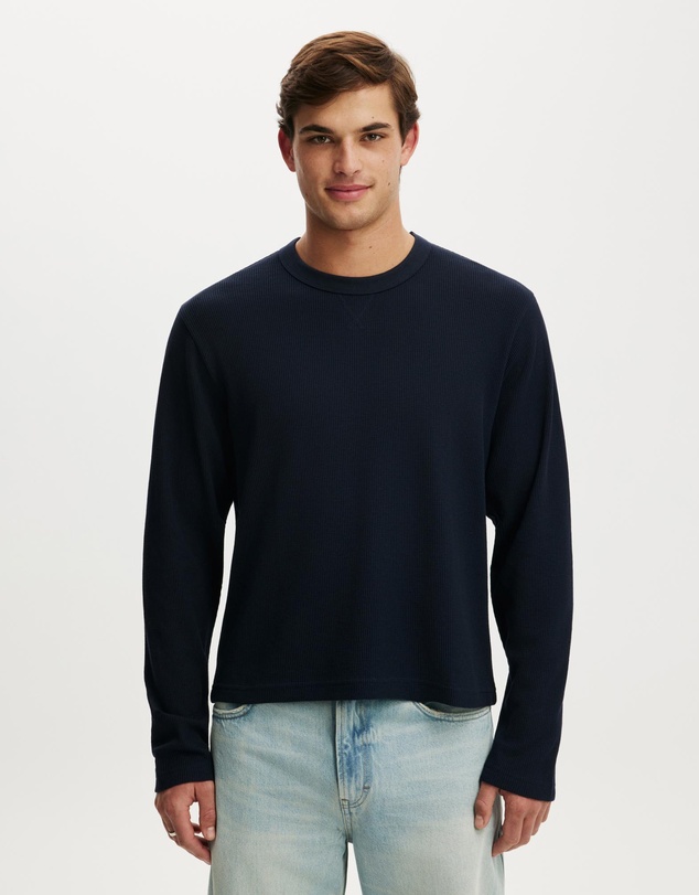 Cotton On - Cropped Fit Textured Long Sleeve T-Shirt