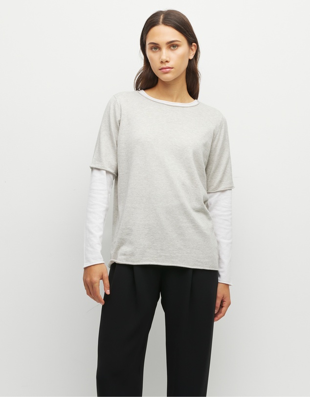 JH Lounge - JHL Crew T (Fine Cotton Cashmere) Soft Grey Marle