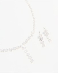 Lovisa - Silver Plated Cubic Zirconia Diamond Shaped Necklace & Earrings Set