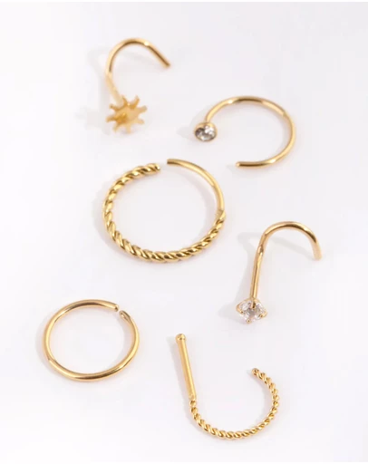 Lovisa - Gold Plated Surgical Steel Diamante Twist Nose Stud 6-Pack