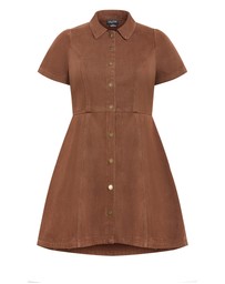 City Chic - Plus sizeLeia Short Sleeve Drill Mini Dress - chocolate