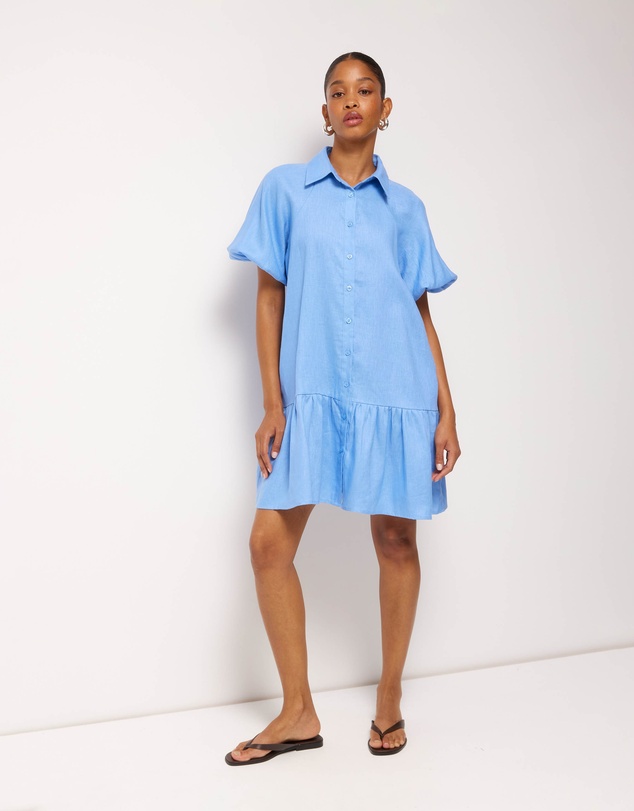 AERE - Joia Linen Puff Sleeve Mini Dress
