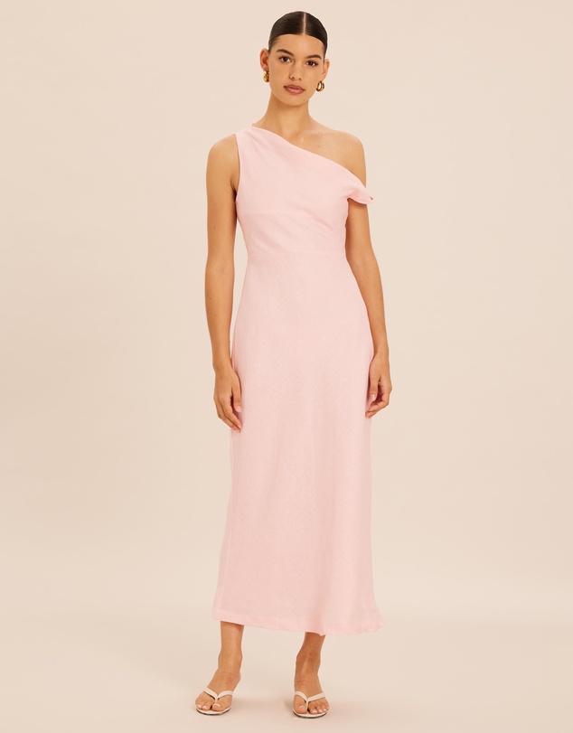AERE - Linen Draped Off Shoulder Midi Dress