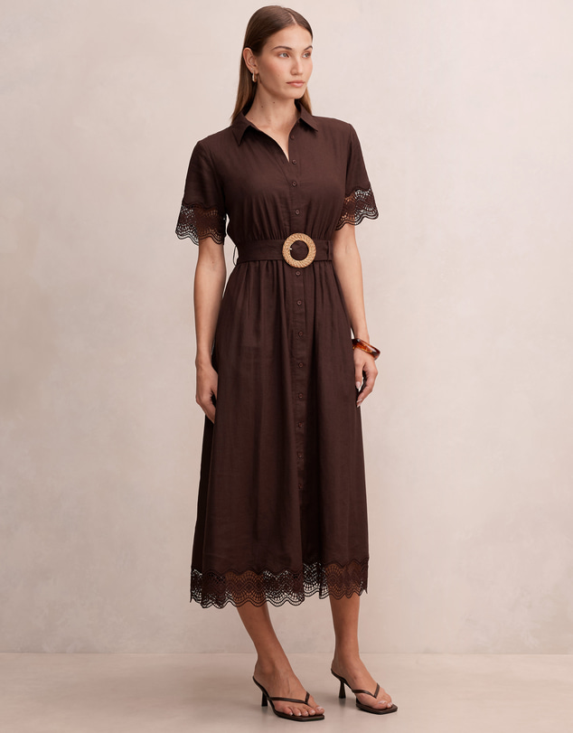 Forever New - Eliana Lace Trim Linen Midi Dress