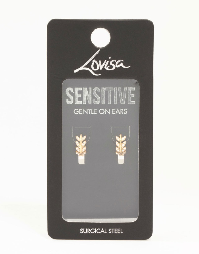 Lovisa - Gold Plated Surgical Steel Diamante Leaf Huggie Earrings