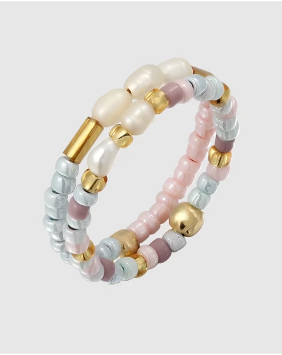 Elli Jewelry - Ring Set Festival with Freshwater Pearls Colourful in 925 Sterling Silver