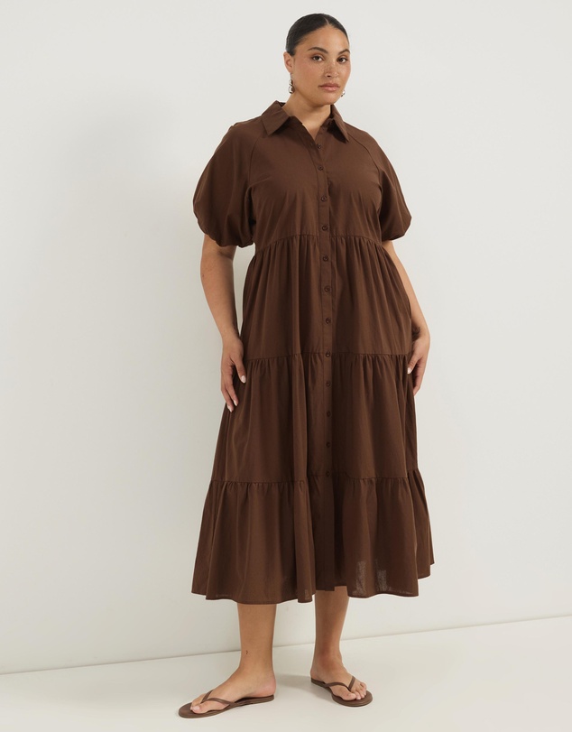 Atmos&Here Curvy - Alexis Tiered Button Through Midi Dress