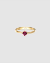 Elli Jewelry - Ring Solitaire Classic with Crystal Red-Pink in 925 Sterling Silver Gold Plated