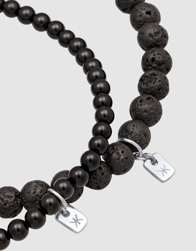 Kuzzoi - ICONIC EXCLUSIVE - Lava and Onyx Bead Bracelet Set