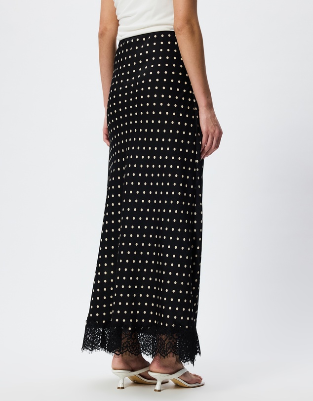 Tussah - Cara Polka Dot Satin Lace Trim Maxi Skirt
