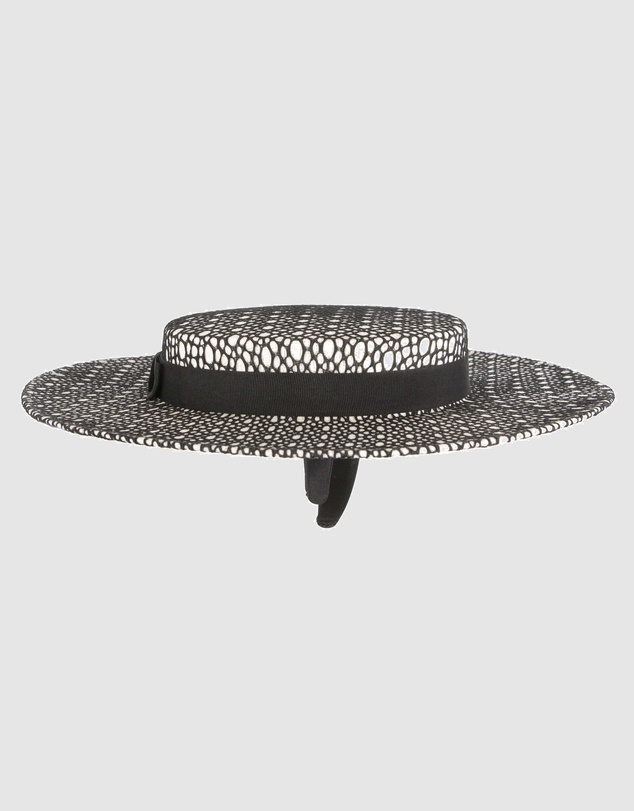 Max Alexander - White & Black lace-covered Boater Hat
