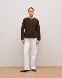 Trenery - Suede Collarless Jacket in Coffee Bean