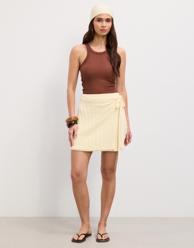 The Fated - Herdina Asymmetric Rib Knit Mini Wrap Skirt