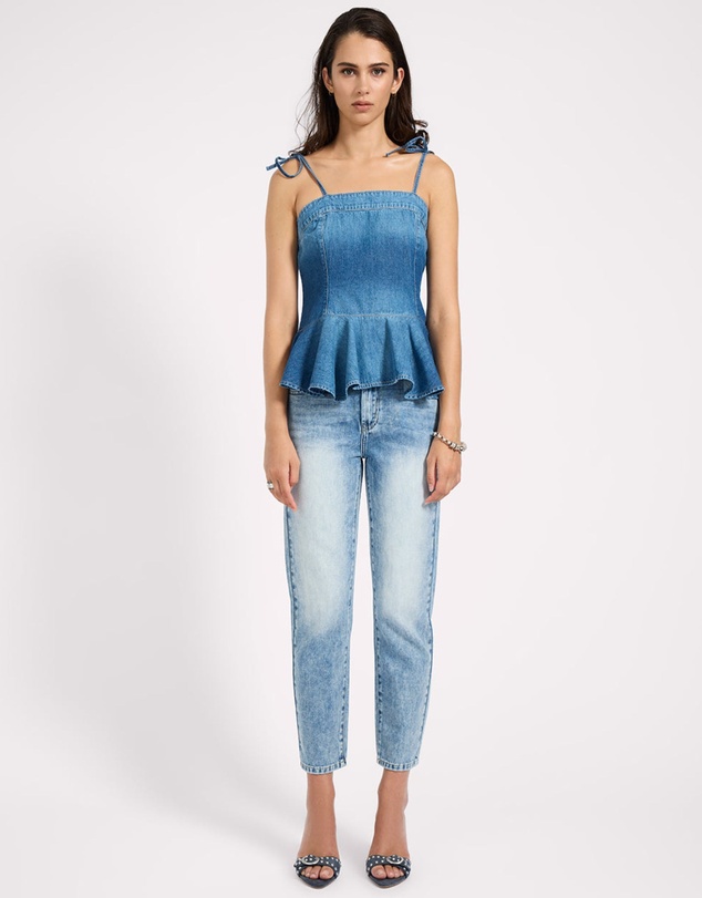 ONE TEASPOON - Peplum Frill Cami Denim Top - Blue Pasadena
