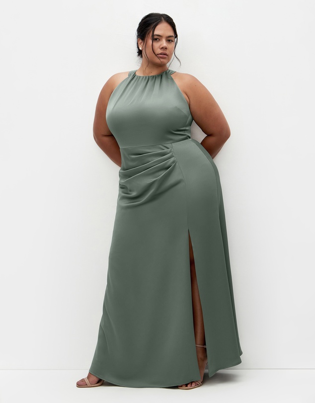 City Chic - Plus size Celina Halter Maxi Dress - sage