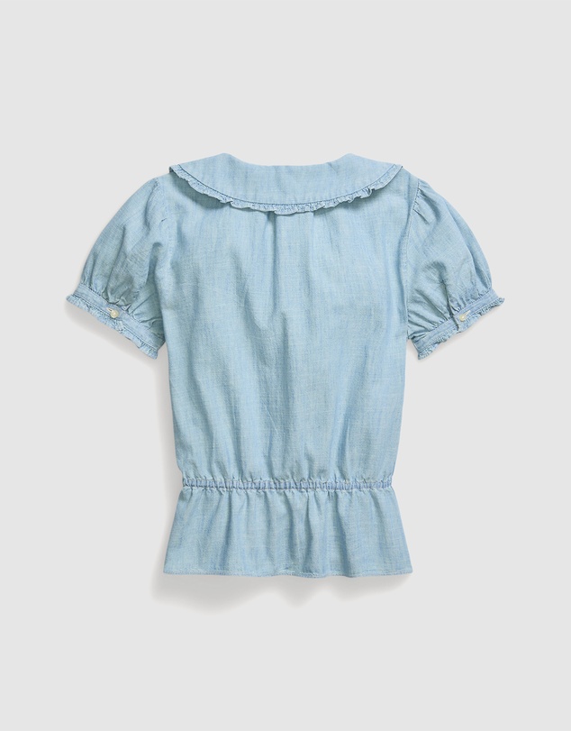 Polo Ralph Lauren - Indigo Cotton Chambray Peplum Top - ICONIC EXCLUSIVE - Teens