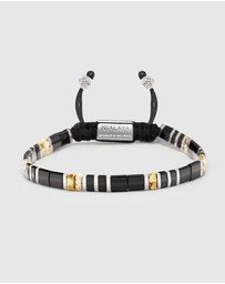 Nialaya Jewellery - Men's Bracelet with Black, White Marbled And Silver Miyuki Tila Beads