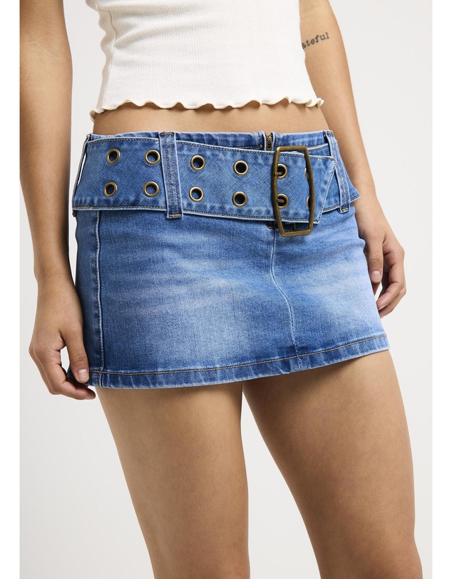 Neon Hart - Leia Belted Denim Mini Skirt