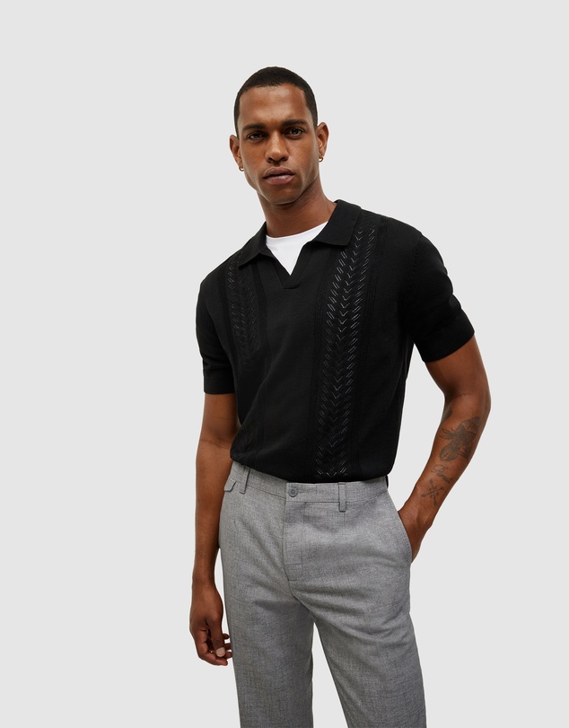 Politix - Pointelle Panelled Trophy Neck Knit