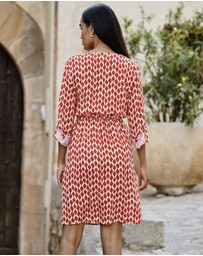Sosandar - Geometric Print Tie Waist Dress