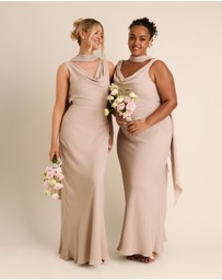 Six Stories - Plunge Cowl Front Chiffon Bridesmaid Dress with Neck Scarf