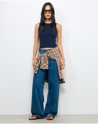 AERE - High Rise Seam Detail Wide Leg Jeans