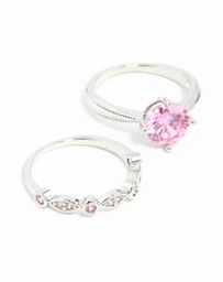 Lovisa - Pink Cubic Zirconia 3 Ring Stack Pack