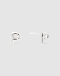 Wanderlust + Co - Alphabet Bubble Silver Stud Earrings - Letter P