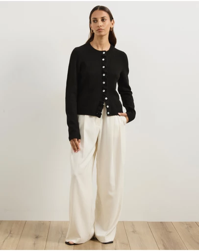 Atmos&Here - Kyra Long Sleeve Knit Lettuce Trim Cardigan