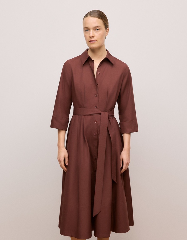 Trenery - Cotton Poplin Cuff Detail Shirt Dress in Espresso